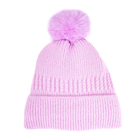 Kids Beanie with Pom Pom Lilac