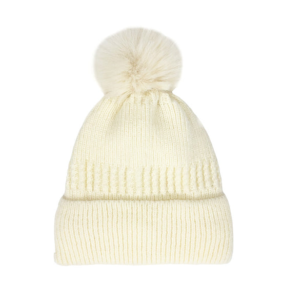 Kids Beanie with Pom Pom Cream