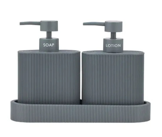 Charcoal Sid Soap and Lotion Dispenser with Tray