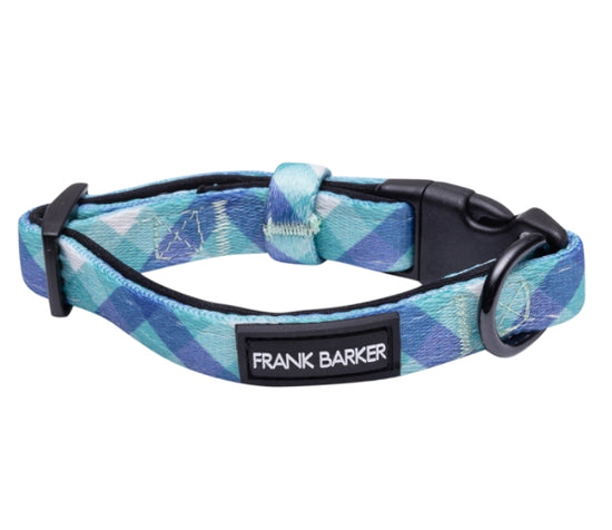 Frank Barker Teal Gingham Dog Collar