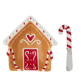 Gingerbread house Ceramic Dip Bowl w Spreader