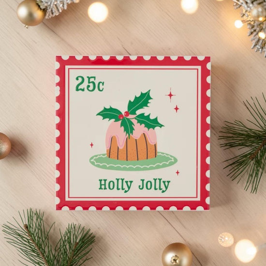 Xmas Stamp Square Ceramic Trivet